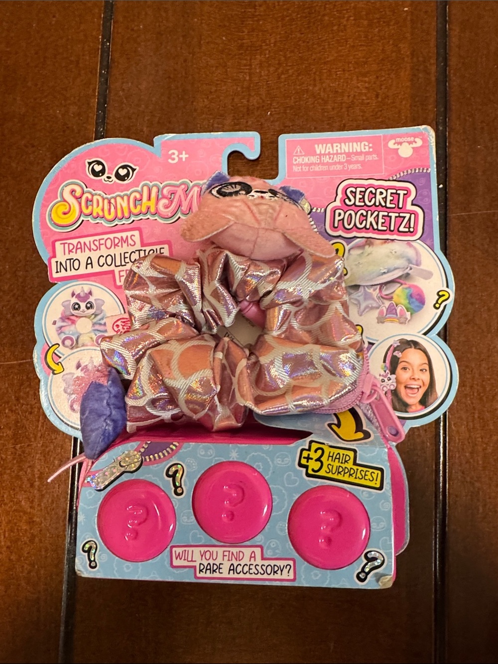 ScrunchMiez Plush Pink Hair Scrunchie with Secret Pocket - Sparkle Edition